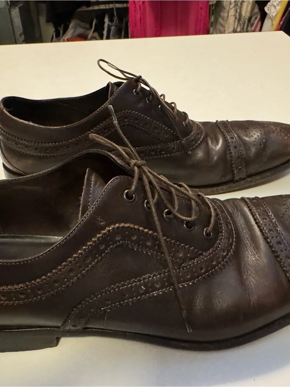 Salvatore Ferragamo Dark Brown Brogue Cap-Toe Oxfords